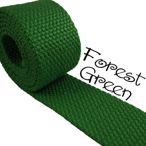 Cotton Webbing - Forest Green - 1.25" Medium Heavy Weight (2.4mm) for Key Fobs, Purse Straps, Belting - SEE COUPON