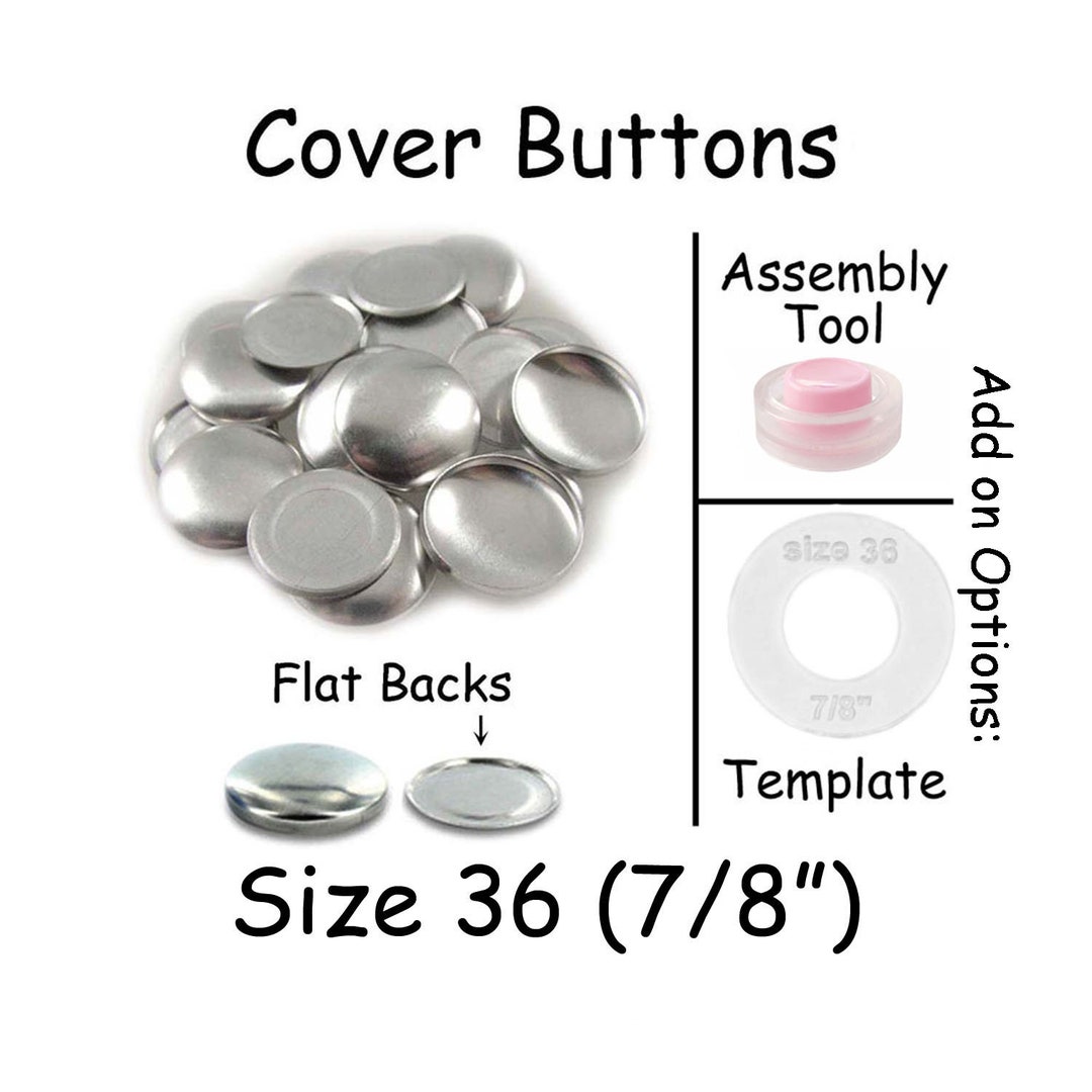 100 Cover Buttons / Fabric Covered Buttons Size 36 7/8 Inch 23mm Flat ...