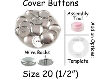 50 Cover Buttons / Fabric Covered Buttons - Size 20 (1/2 inch - 12mm) - Wire Backs - SEE COUPON
