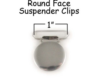 Suspender Clips - 25 Round Face Metal 1" w/ Rectangle Inserts - Lead Free - for Paci Pacifier Holder plus Instructions - SEE COUPON