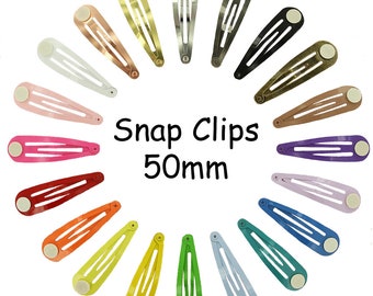 50 Snap Clips Blank Barrette  w/ Glue Pads - Pick Color - Tear Drop Shape - 50 mm (2 inches) - SEE COUPON