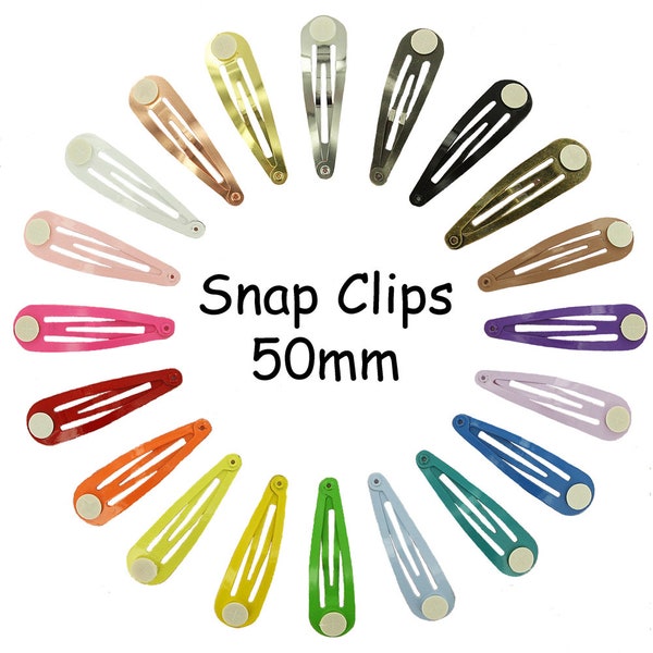 50 Snap Clips Blank Barrette  w/ Glue Pads - Pick Color - Tear Drop Shape - 50 mm (2 inches) - SEE COUPON
