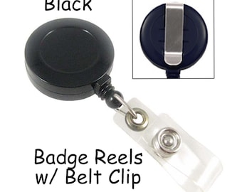 5 Retractable Badge Reels with Belt Clip and Plastic Strap - Black - SEE COUPON