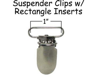 10 Metal 1" Suspender Clips - w/ Rectangle Inserts - Lead Free - for Paci Pacifier Holder plus Instr - SEE COUPON