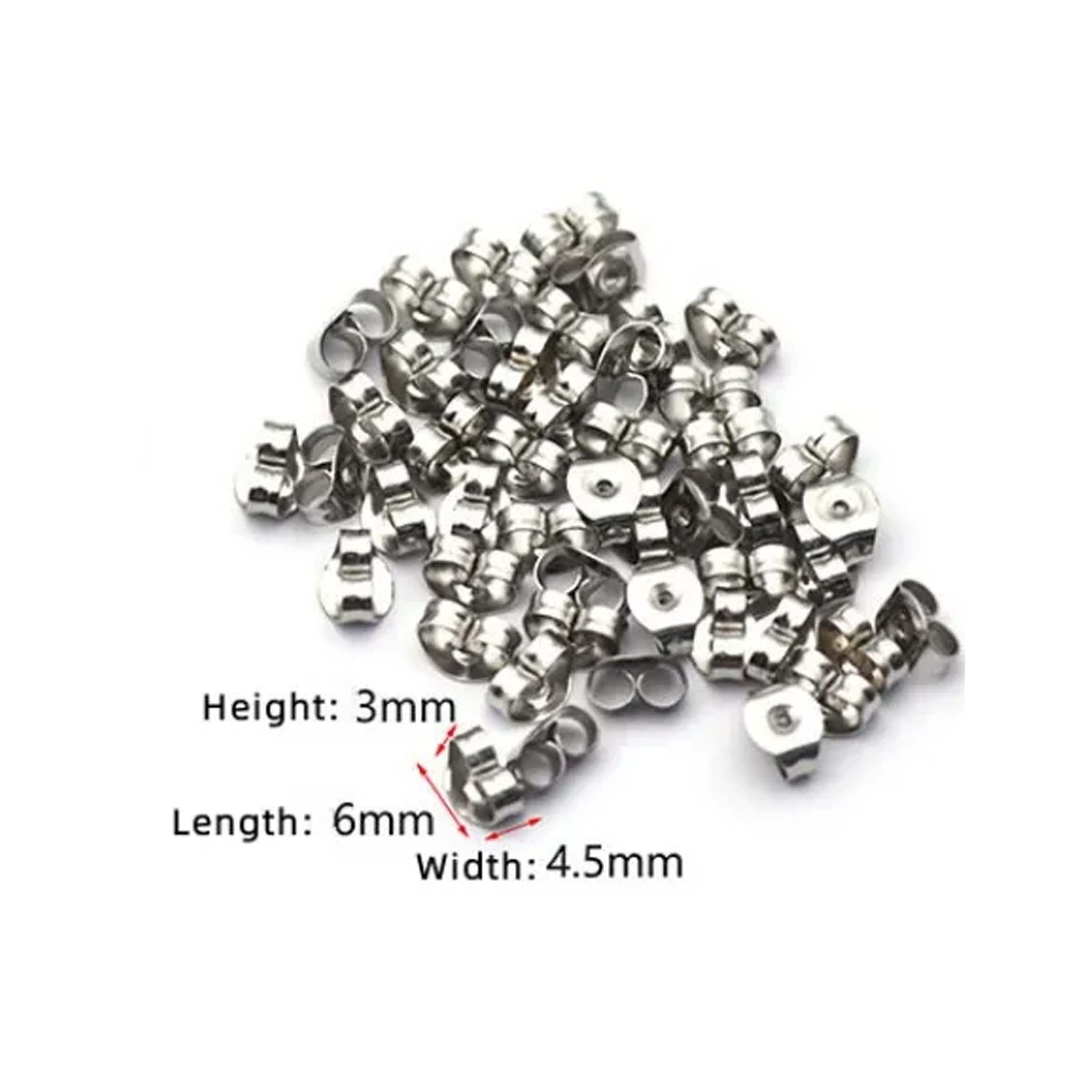100 Pieces Stainless Steel Earrings Posts Flat Pad,100 Pieces Butterfly  Earring Backs,100 Pieces Bullet Earring Backs,Total 300 Pieces (10mm)