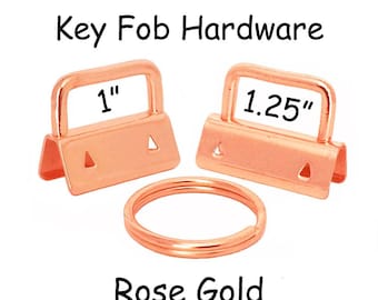 50 Key Fob Hardware with Key Rings Sets - 1 Inch or 1.25 Inch Rose Gold - Plus Instructions - SEE COUPON