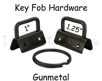 25 Key Fob Hardware with Key Rings Sets - 1 Inch or 1.25 Inch Gunmetal - Plus Instructions - SEE COUPON
