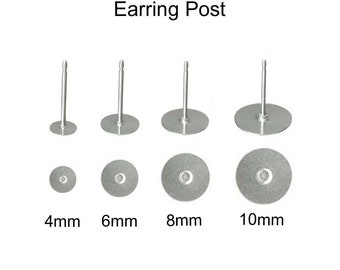 Hypoallergenic Surgical 316L Stainless Steel Earring Posts, 4mm, 6mm, 8mm, 10mm - SEE COUPON