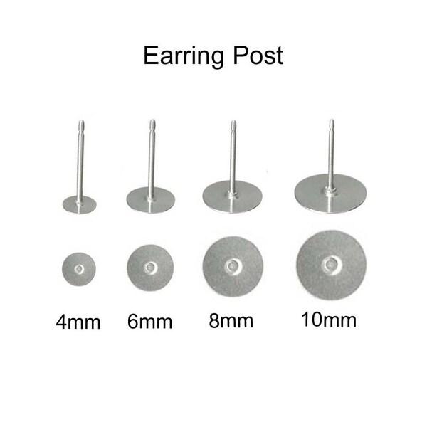 Hypoallergenic Surgical 316L Stainless Steel Earring Posts, 4mm, 6mm, 8mm, 10mm - SEE COUPON