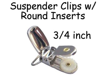 10 Metal 3/4 Inch Suspender Clips w/ Round Plastic Inserts for Paci Pacifier / Bib Holder plus Instr. - SEE COUPON