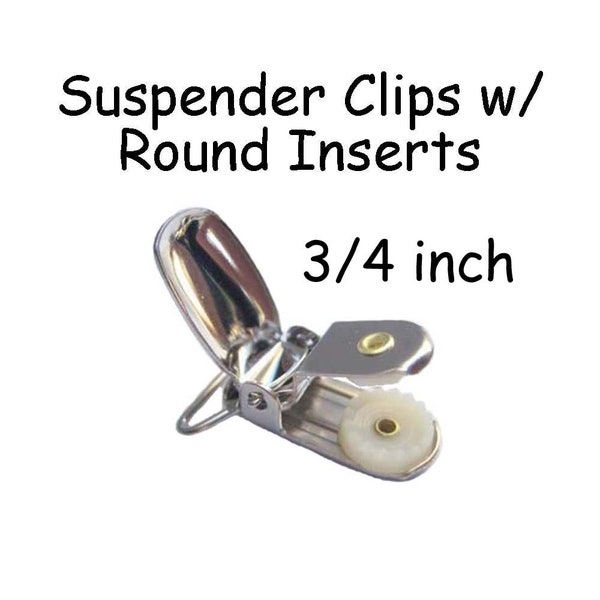 10 Metal 3/4 Inch Suspender Clips w/ Round Plastic Inserts for Paci Pacifier / Bib Holder plus Instr. - SEE COUPON