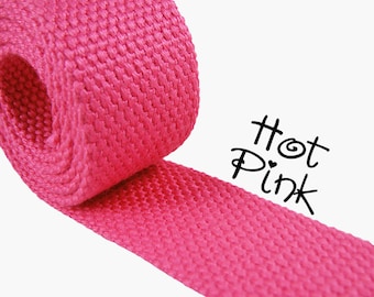 5 yard Hot Pink Cotton Webbing - 1.25" Medium Heavy Weight (2.4mm) for Key Fobs, Purse Straps, Belting - SEE COUPON