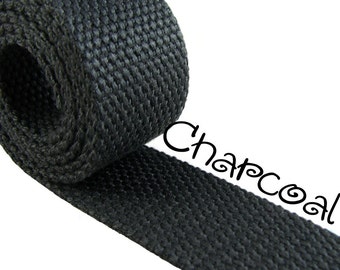 Cotton Webbing - Charcoal - 1.25" Medium Heavy Weight (2.4mm) for Key Fobs, Purse Straps, Belting - SEE COUPON