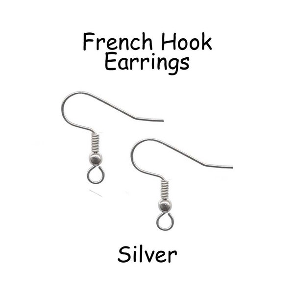 Hypoallergenic Surgical 316L Stainless Steel French Hook Earrings, Fish Hook Earring Wires - Silver - SEE COUPON