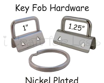 10 Key Fob Hardware with Key Rings Sets - 1 Inch or 1.25 Inch Nickel Plated - Plus Instructions - SEE COUPON