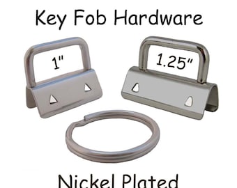 100 Key Fob Hardware with Key Rings Sets - 1 Inch or 1.25 Inch Nickel Plated - Plus Instructions - SEE COUPON