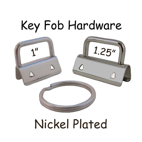 100 Key Fob Hardware with Key Rings Sets - 1 Inch or 1.25 Inch Nickel Plated - Plus Instructions - SEE COUPON