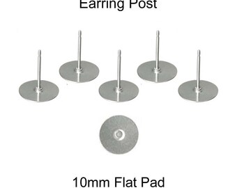 Earring Posts, 24 (12 Pairs), 10 mm Flat Pad, 316L Stainless Steel - SEE COUPON