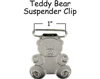 50 Metal 1 Inch Teddy Bear Suspender Clips - w/ Rectangle Inserts - Lead Free - plus Pacifier Holder Instructions - SEE COUPON