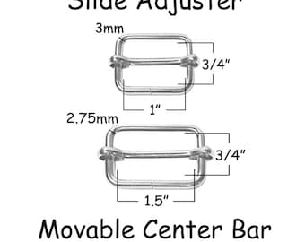 10 Slide Adjusters / Tri Glides / Tri Bars for Adjustable Straps - 1" or 1.5" with Movable Center Bar - SEE COUPON