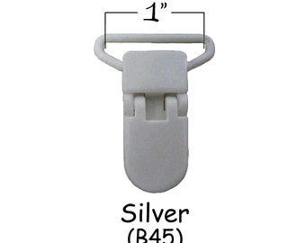 25 Plastic Pacifier Clips - 1" KAM Clips / Suspender Clips / Mitten Clips / Bib Clips - Silver (B45) - Plus Instructions - SEE COUPON