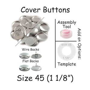 25 Cover Buttons / Fabric Covered Buttons - Size 45 (1 1/8 inch - 28mm) - Wire Back or Flat Backs - SEE COUPON