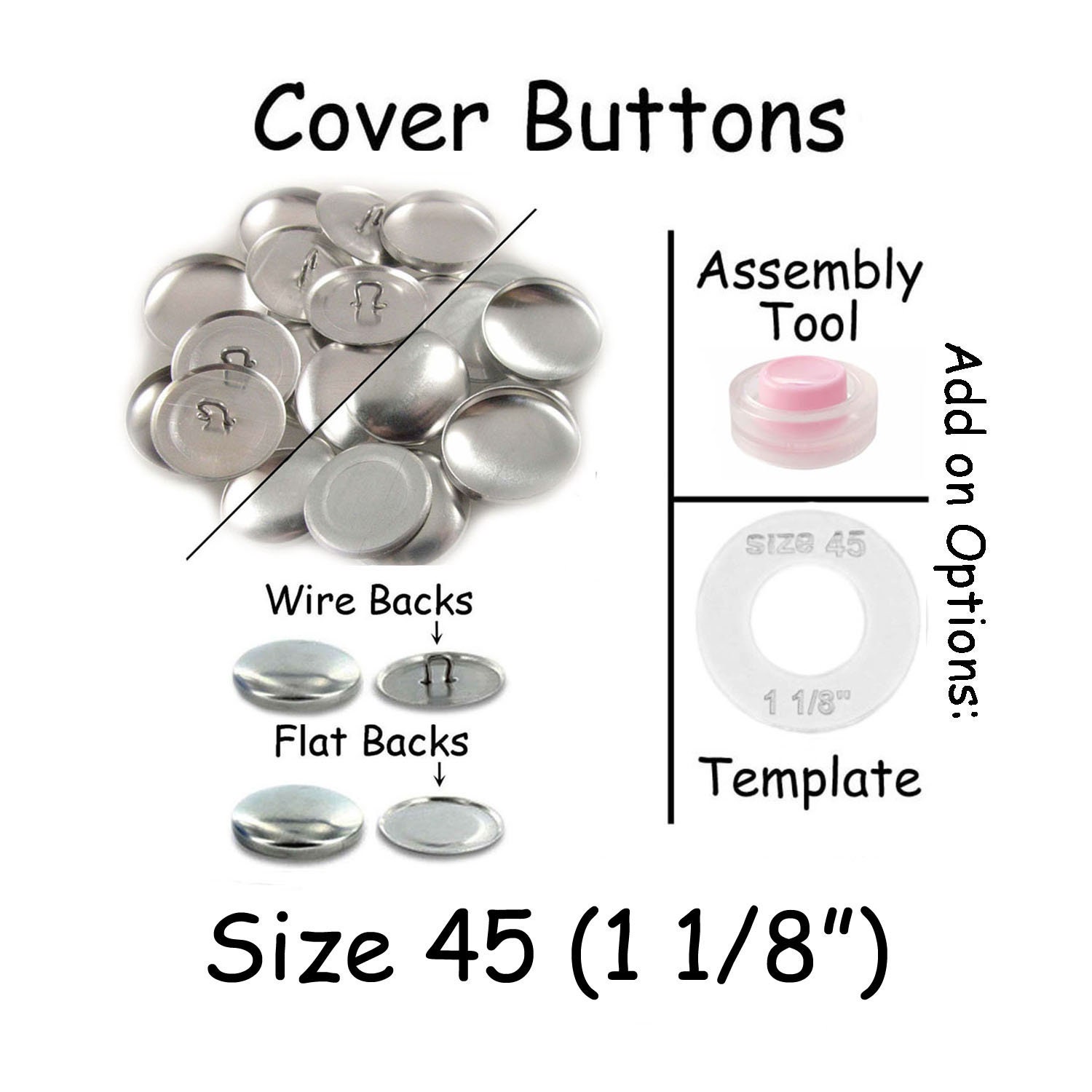 Fabric Covered Button Kit Flat Back Button Covers Kit Covered Button Kit  Cover Buttons Starter Kit