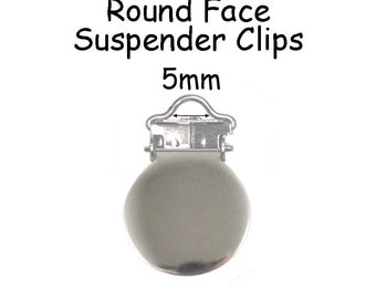 Suspender Clips - 25 Round Face Metal 5mm w/ Rectangle Inserts - Lead Free - for Paci Pacifier Holder - SEE COUPON