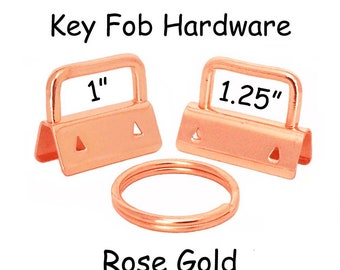 Key Fob Hardware with Key Rings Sets, 25 Sets of 1 Inch or 1.25 Inch Rose Gold - SEE COUPON