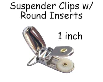 50 Metal 1 Inch Suspender Clips w/ Round Plastic Inserts for Paci Pacifier / Bib Holder plus Instructions - SEE COUPON