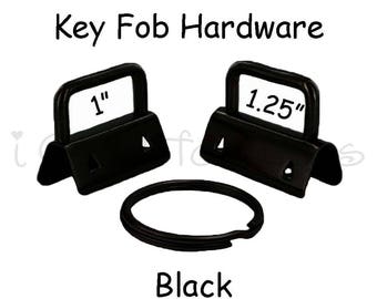 50 Key Fob Hardware with Key Rings Sets - 1 Inch or 1.25 Inch Black - Plus Instructions - SEE COUPON