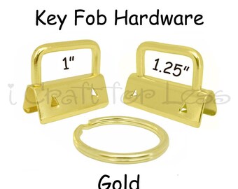 100 Key Fob Hardware with Key Rings Sets - 1 Inch or 1.25 Inch Gold - Plus Instructions - SEE COUPON