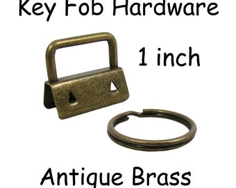 25 Key Fob Hardware with Key Rings Sets - 1 Inch (25 mm) Antique Brass - Plus Instructions - SEE COUPON