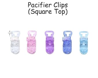 100 Plastic Paci Pacifier / Bib Holder Clips (Square) - plus Instructions - You Pick Color - SEE COUPON