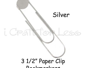12 SILVER Jumbo / Large Paper Clip Bookmarkers with 16mm Pad - 3 1/2 Inch