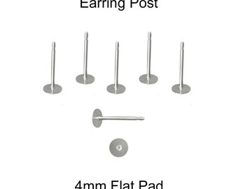 Earring Posts, 24 (12 Pairs), 4 mm Flat Pad, 316L Stainless Steel - SEE COUPON