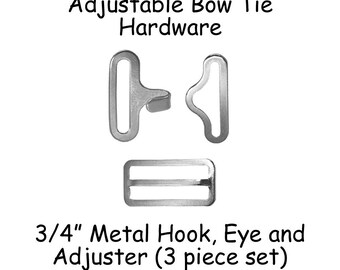 10 Sets Adjustable Bow Tie Hardware Clips - Rectangle Slide Adjuster, Hook and Eye - 3/4" Silver Metal - SEE COUPON