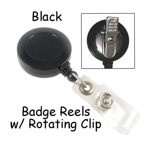 10 Black ID Badge Reel Lanyard Retractable Cord and Rotating Clip