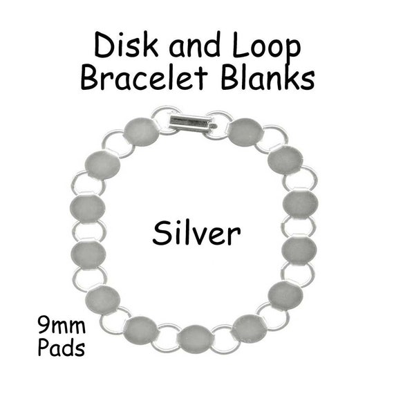 Disk / Loop Bracelet Blank Silver 8 Inch With 9mm Glueable Pads SEE COUPON  