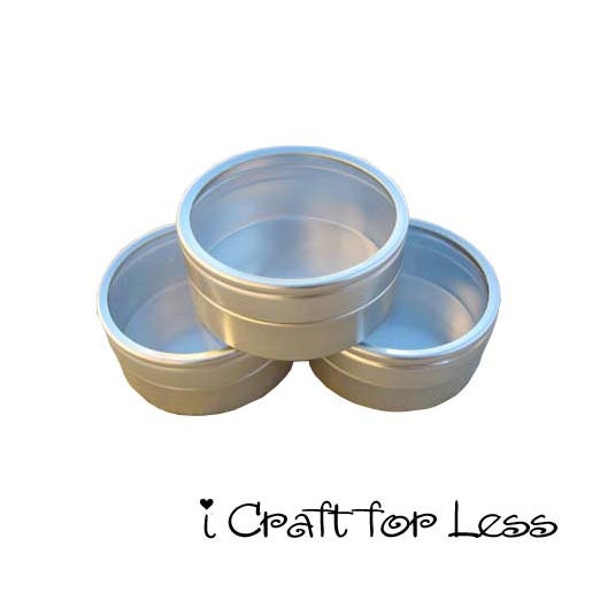 5 Gift / Storage / Favor Tins - 1 oz. - Small Round Clear View Top Metal Tins - 10 PERCENT REFUND