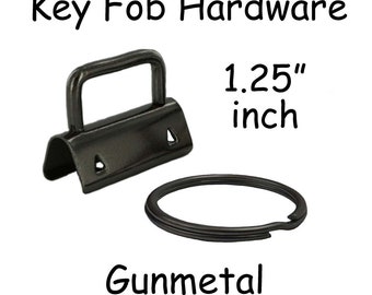 5 Key Fob Hardware with Key Rings Sets - 1.25 Inch (32 mm) Gunmetal - Plus Instructions - SEE COUPON