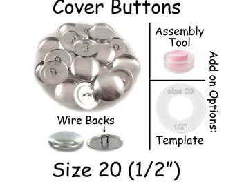 25 Cover Buttons / Fabric Covered Buttons - Size 20 (1/2 inch - 12mm) - Wire Backs - SEE COUPON