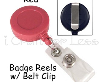 5 Retractable Badge Reels with Belt Clip and Plastic Strap - Red - SEE COUPON