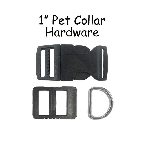 10 Black Dog Collar Hardware Kit - 1 Inch - Curved Buckle, Slide Adjuster and D-Ring - SEE COUPON