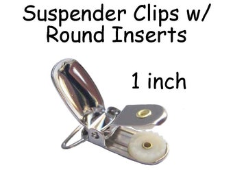 10 Metal 1 Inch Suspender Clips w/ Round Plastic Inserts for Paci Pacifier / Bib Holder plus Instructions - SEE COUPON