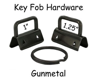 5 Key Fob Hardware with Key Rings Sets - 1 Inch or 1.25 Inch Gunmetal - Plus Instructions - SEE COUPON