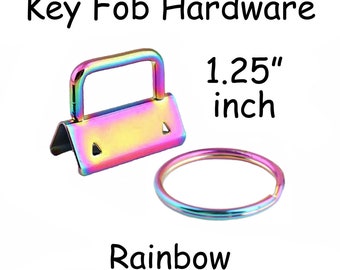 25 Key Fob Hardware with Key Rings Sets - 1.25 Inch (32 mm) Rainbow - Plus Instructions - SEE COUPON