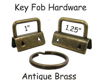 25 Key Fob Hardware with Key Rings Sets - 1 Inch or 1.25 Inch Antique Brass - Plus Instructions - SEE COUPON