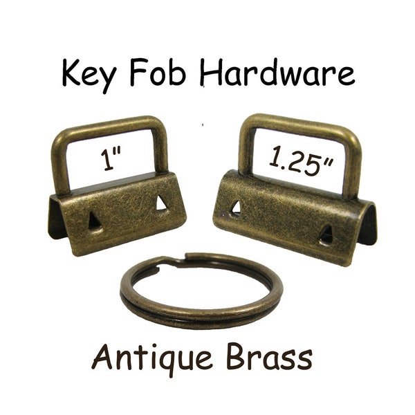 25 Key Fob Hardware with Key Rings Sets - 1 Inch or 1.25 Inch Antique Brass - Plus Instructions - SEE COUPON