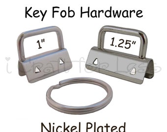 25 Key Fob Hardware with Key Rings Sets - 1 Inch or 1.25 Inch Nickel Plated - Plus Instructions - SEE COUPON